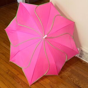 Bright Pink Floral-Edge Umbrella with Lime Trim